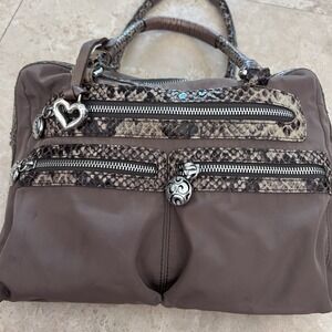 Brighton Taupe Nylon Snakeskin  Bohemian Silver Detail Shoulder Bag Y2K Vintage